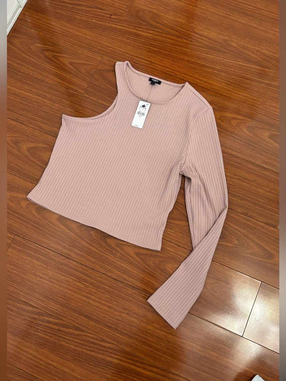 Express One-Shoulder Ribbed Crop Top in Blush Pink